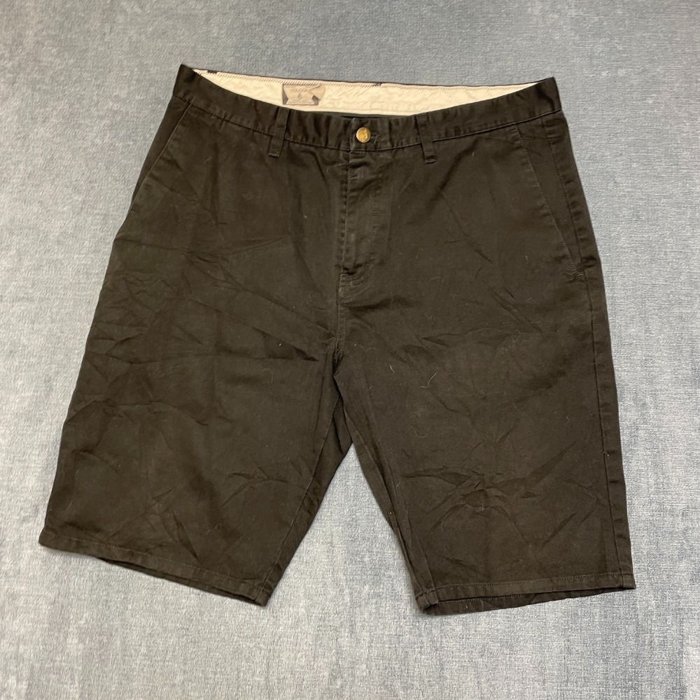 Volcom Kraftsman Denim Workwear Shorts Mens 34 Black Logo Flat Front High Rise